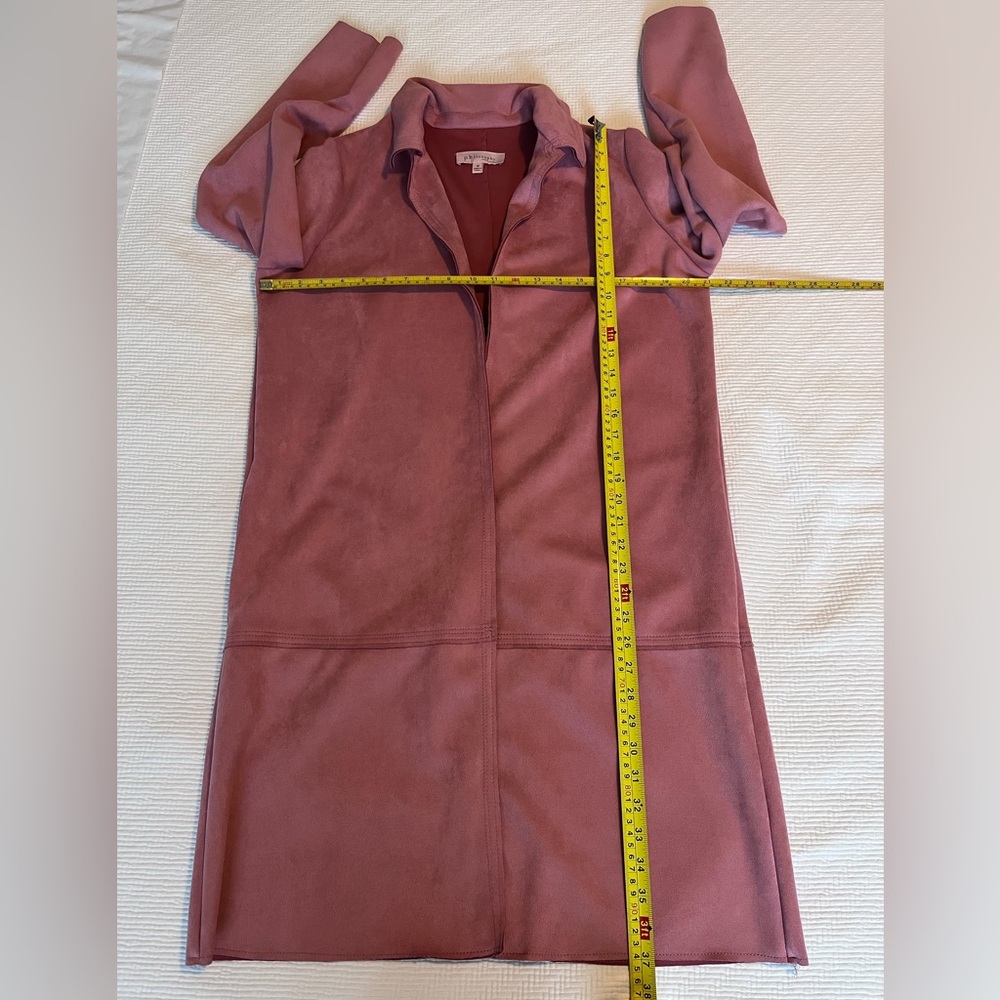 Philosophy Pink Faux Suede Open Front Coat Modern Minimalist Design (M) - Picture 8 of 12